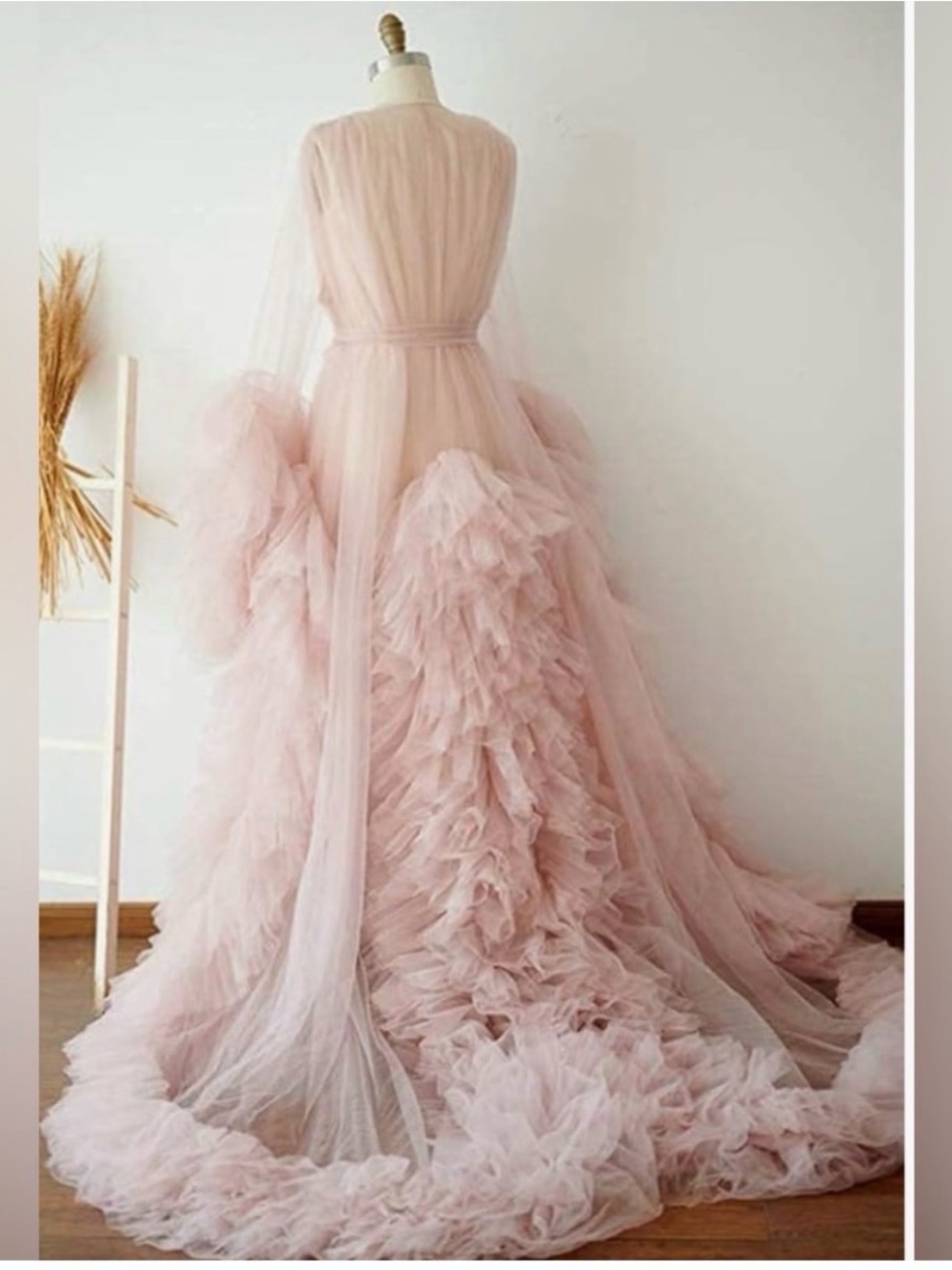 Blush Pink Layered Tulle Gown View 2